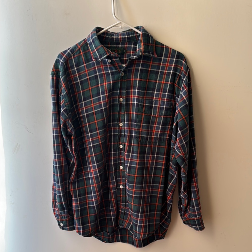 J. Crew Green and Red Casual Button Down Shirt